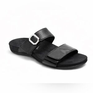 Vionic Black Orthotic Slide Sandals Adjustable Double Strap Size 7